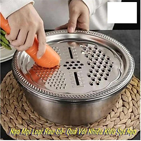 Mua Bộ dụng cụ nạo gọt củ quả đa năng nhiều mặt nạo kèm rổ và chậu đựng size 26cm  chất liệu inox dày đẹp