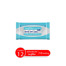 Combo 12 Gói Khăn Ướt Cồn LET-GREEN, 10 Miếng/Gói