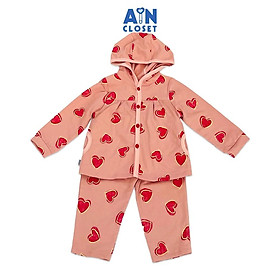 Bộ quần áo dài có nón bé gái họa tiết Tim Đỏ hồng ruốc thun da cá - AICDBGHTEKHP - AIN Closet