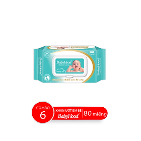 Combo 6 bao khăn ướt em bé babyhood không mùi, 80 miếng/bao