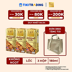 [ĐƠN 399K TẶNG TÚI] Lốc 3 hộp Sữa hạt Hạnh nhân Không đường 137 DEGREES 180ml