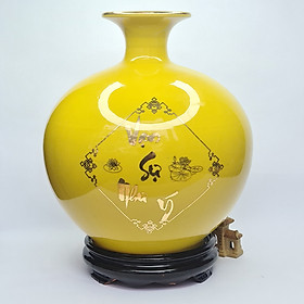 Mua Bình Hút Lộc Gốm Sứ Vàng Vẽ Vàng - Vạn Sự Như Ý - Cá Chép Hoa Sen - Mx - Đường Kính 20 Cm - Cao 22 Cm