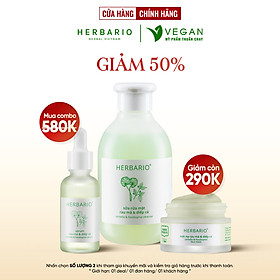 Bộ 3 chăm sóc da mụn cơ bản rau má & Diếp cá Herbario: Sữa rửa măt 200ml + Mặt nạ 30ml + Tinh chất 30ml