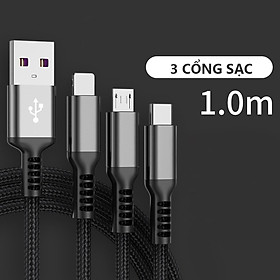 Mua Dây cáp sạc nhanh bọc dù 100W - eXtreme DS5201 cáp sạc 3 đầu 1m chống đứt 6A type C Android  Light.ning IP - Hàng chính hãng