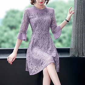 Gentle wind lady looks thin purple lace A-line skirt
