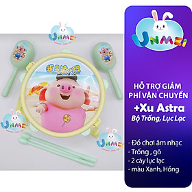 Bộ Trống ,Lục Lạc Hình Con Heo Peppa vui nhộn dành cho bé từ sơ sinh-Mẹ và Bé Unmei Đồ Chơi - Xanh