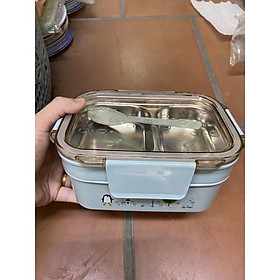Hộp đựng cơm văn phòng 2 tầng inox cao cấp có thìa, nắp đậy khoá kép an toàn giữ nhiệt lâu