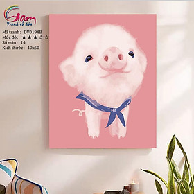 Mua Tranh tự tô màu sơn dầu số hóa động vật - Mã DV0194B Heo hồng