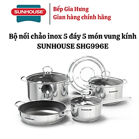 Mua Bộ nồi chảo inox 5 đáy 5 món vung kính Sunhouse SHG996E