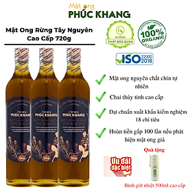 3 Chai Mật ong nguyên chất hoa rừng tây bắc Phúc Khang (720g)  - Hàng Chính Hãng - Mật ong sạch đạt chuẩn xuất khẩu 