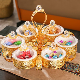 Mua Khay đựng ô mai - mứt tết phong cách Vintage Hoàng Kim Cao Cấp 2022 5 hũ Xoay 360 Độ