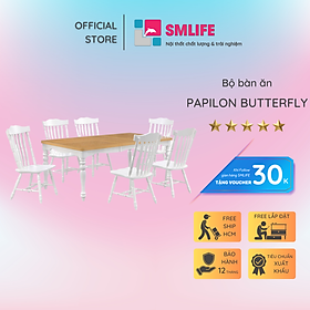 Mua Bộ bàn ăn thông minh kéo dài 6 ghế gỗ sồi tân cổ điển SMLIFE Papilon Butterfly | D152 x R107 x  x C76cm | tăng giảm độ dài bàn