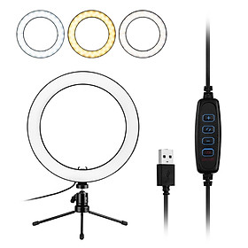 10inch LED Ring Light Photography Fill-in Lamp 3 Lighting Modes Dimmable USB Powered with Mini Desktop Tripod for Live