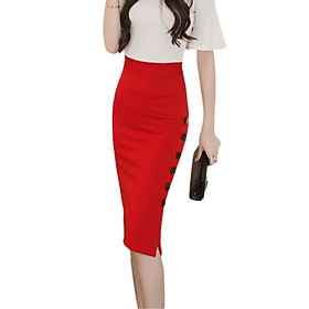 Chân Váy Công Sở, New Design Thiết Kế Dáng Váy Bút Chì Ôm , Xẻ Tà, Phối Nút Trẻ Trung , Dài 62cm ,Vải Tốt Co Giãn Nhẹ CV0061