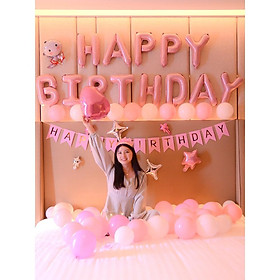 Set trang trí sinh  sinh nhật phụ kiện chữ happy birthday  mầu hồng