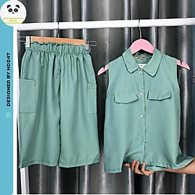 Đồ bộ mặc nhà cho bé gái cộc tay đẹp vải kate lụa mát 0051