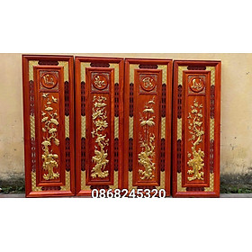 Mua Tranh tứ quý bốn mua trong năm  xuân  hạ  thu  đông  bằng gỗ hương đỏ sơn pu dát vàng cao cấp kt 37×107×3cm