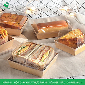 MFHP4N - 20.5x15x6 cm - 25 hộp giấy kraft thực phẩm màu nâu nắp Pet, hộp giấy chữ nhật đựng thức ăn, hộp bánh nắp trong