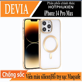 Ốp lưng chống sốc viền crom cho iPhone 14 Pro Max (6.7 inch) hỗ trợ sạc Maqsafe hiệu DEVIA Glimmer Series (mặt lưng trong suốt, gờ bảo vệ Camera) - hàng nhập khẩu