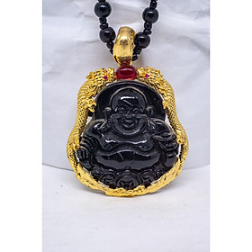 Vòng cổ phong thủy - Mặt Phật Di Lặc bằng đá bọc vàng