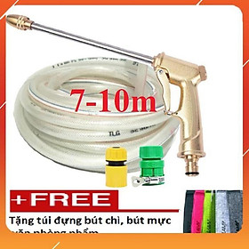 ️ Bộ dây vòi xịt nước rửa xe, tưới cây .tăng áp 3 lần, loại 7m, 10m 206701-3 đầu đồng,cút,+ tặng túi đựng bút