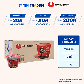 Thùng 16 tô mì cay Nongshim Shin Noodles (114g x 16 tô)