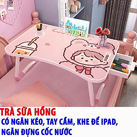 Mua Bàn học gấp gọn cao cấp  có khe cắm ippad và ngăn kéo  chỗ để cốc nước thông minh. bề mặt in 3d chống bụi