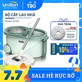 Bộ Cây Lau Nhà Thông Minh 2 Ngăn Riêng Biệt Damas G720 - Chổi Lau Tự Vắt Xoay 360 Độ Siêu Sạch Nhanh Khô - Thiết Kế Cải Tiến Với Tay Kéo Tiện Lợi Và Bình Đựng Nước Lau Nhà - Chất Liệu Nhựa PP Cao Cấp Chống Mòn - Hàng Chính Hãng