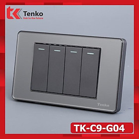 Công Tắc 4 Nút Âm Tường – Mặt PVC Trong Bo Viền Xám - Chống Xước Chống Bạc Màu - Tenko TK-C9-G004