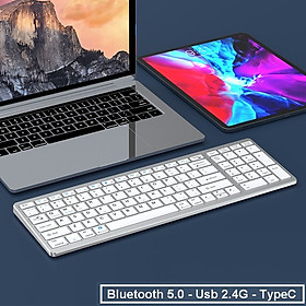 Bàn phím không dây mini W160C - pin sạc TypeC - đa kết nối bluetooth 5.0 + 3.0 + Usb wireless 2.4G
