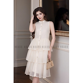 Đầm babydoll kem vàng cổ trụ NGADO , đầm babydoll , đầm Nữ