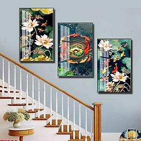 Mua Tranh Treo Cầu Thang Đẹp - Tranh Canvas Bộ 3 Cá Nghệ Thuật Tuyệt Đẹp