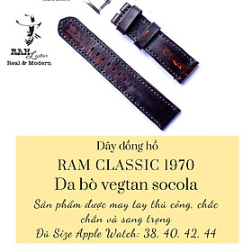 Dây đồng hồ da bò vegtan thảo mộc màu chocolate RAM Leather classic 1971