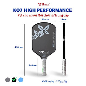 Vợt Pickleball Kingtek K07 High Performance, chính hãng, mặt vợt nhám, độ bền cao (Chứng nhận USAPA) - Đen