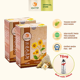 Combo 2 hộp Trà hoa cúc gạo lứt Quê Việt + bình đựng nước thanh nhiệt, ngủ ngon, điều hoà huyết áp (2 hộp x 600gr/hộp)
