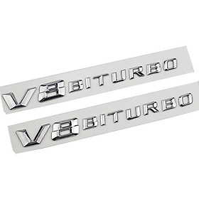 Decal tem chữ V8-Biturbo và V12-Biturbo dán hông xe Mercedes, nhựa ABS mạ crom