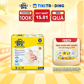 Tã dán em bé Siêu khô thoáng gói Jumbo Unidry G6X size S-54 miếng