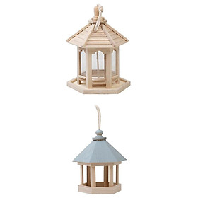 2Pcs Hanging Wooden Gazebo Wild Bird Feeder Garden Outdoor Patio Decoration