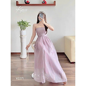ĐẦM 2 DÂY XOÈ MOCKING PHÍA SAU LƯNG  MÀU Y HÌNH