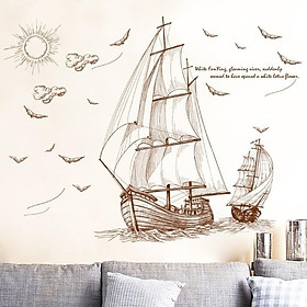 Mua Tranh Decal Trang trí hình thuyền buồm hải âu - T05
