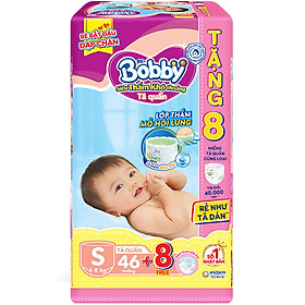 Tã Quần Bobby - Đệm Lưng Thấm Mồ Hôi S46 (46 Miếng) Tặng 8 Miếng Tã Quần Size S