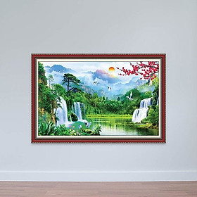 Mua Tranh thác nước sơn thủy  Bình minh trên dòng thác bao la  | Tranh treo tường bàn giám đốc W3016