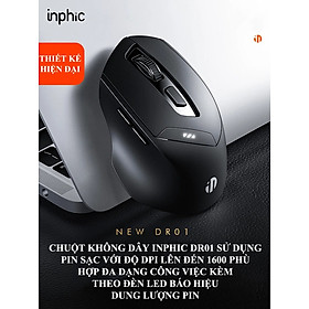 Mua Chuột không dây INPHIC DR01 sử dụng pin sạc thiết kế hiện đại với độ DPI lên đến 1600 có đèn led báo hiệu dung lượng pin - HÀNG CHÍNH HÃNG