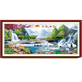Mua Tranh thêu chữ thập phong cảnh thiên nhiên Sơn Thuỷ Hữu Tình 3D LV3024 (132x58) Chưa thêu