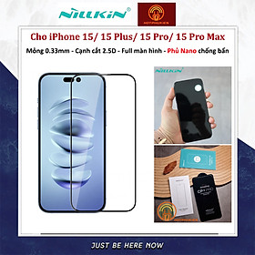 Dán kính cường lực màn hình cho iPhone 15, 15 Plus, 15 Pro, 15 Pro Max hiệu Nillkin CP+ Pro - Vát cạnh 2.5D, phủ nano hạn chế vân tay - Hàng nhập khẩu - iPhone 15 - (6,1")