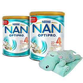 Combo 2 Lon Sữa Bột Nestlé NAN OPTIPRO 4 900g - Tặng Bộ Gối Mền Hà Mã