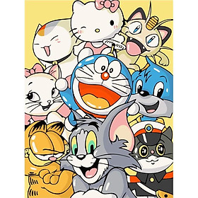 Tranh tô màu theo số Tranh sơn dầu số hoá hình Doraemon size 30*40 kèm khung