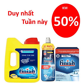 Combo Bột rửa bát finish 2.5kg + Nước làm bóng finish 800ml + Muối rửa bát finish 1.5kg dùng cho Máy rửa bát chén ly đĩa cốc
