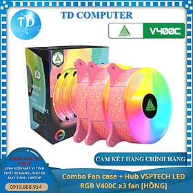 Mua Bộ 3 Fan case VSP V400C  HỒNG  12cm LED RGB (kèm Hub + Remote) + Hàng chính hãng TECH VISION phân phối