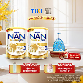 Bộ 2 Lon Sữa Bột Nestlé NAN SupremePro 3 với 5HMO giúp tăng đề kháng, đạm Gentle Optipro giúp dễ hấp thu & ngừa nguy cơ dị ứng (chàm sữa) - Tặng Vali cho bé (2-6 tuổi)